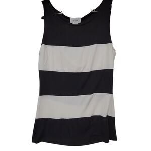 Carmen Marc Valvo Small Black White Striped Tank Top Cut Out Back Nautical Chic